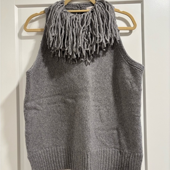 Gray Fringe Knit Sleeveless Sweater